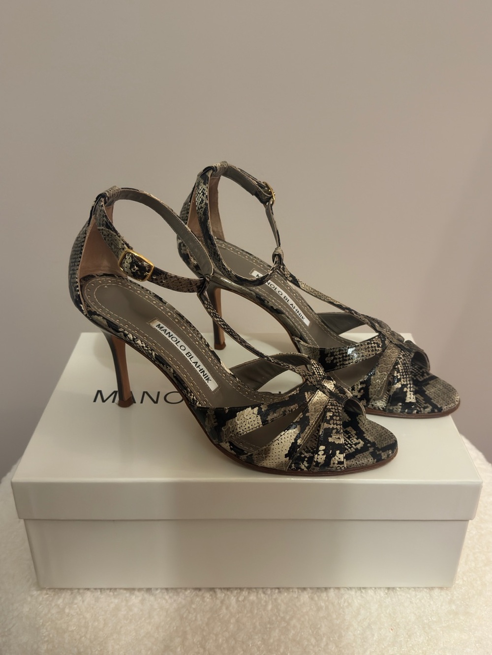 Manolo Blahnik Dionigamod 90 Snake Roccia Heels – EU 37.5 | Authentic